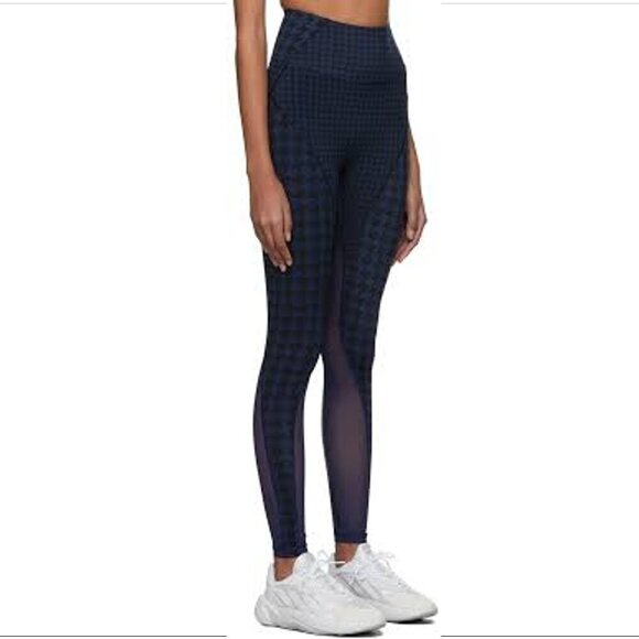 Adidas x Ivy Park colorblock compression leggings blue black mesh houndstooth L - Picture 1 of 7